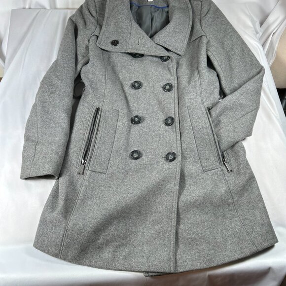 Gently Loved DKNY Women's Size 0 Double-Breasted gray Peacoat Zip Pockets READ - Picture 16 of 16